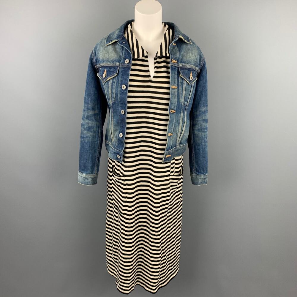 JUNYA WATANABE Size S Black & White Stripe Jersey Layered Denim Jacket Dress